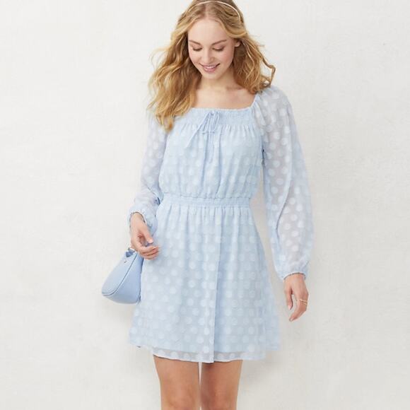 LC Lauren Conrad blue Squareneck Smocked Dress - Picture 1 of 10